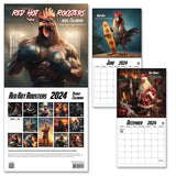 Red Hot Roosters Chicken Calendar -  2024 Yearly 12"x12" Wall Calendar