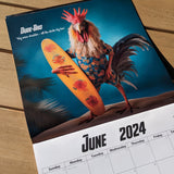 Red Hot Roosters Chicken Calendar -  2024 Yearly 12"x12" Wall Calendar